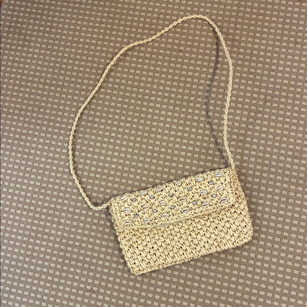 NWT shell raffia handbag